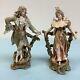 Antique Figurine Pair French Attire Signed 6 7/8 Tall