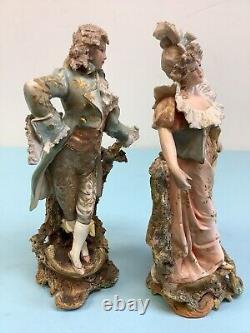 Antique Figurine Pair French Attire Signed 6 7/8 Tall
