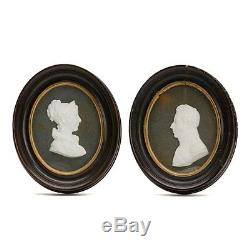 Antique Framed Pair Bas Relief Portraits Signed 19th C