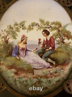 Antique Framed Pair of Signed German Victorian Hand Painted Porcelain Plaques