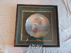 Antique French Artist Signed Courting Couple Porcelain Plate In Shadow Box Frame