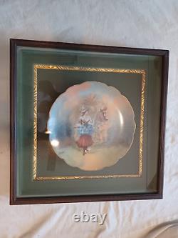 Antique French Artist Signed Courting Couple Porcelain Plate In Shadow Box Frame