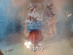 Antique French Artist Signed Courting Couple Porcelain Plate In Shadow Box Frame