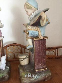 Antique French Bisque Pair Pierrot Children Signed. Samson