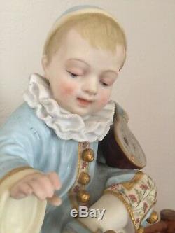Antique French Bisque Pair Pierrot Children Signed. Samson