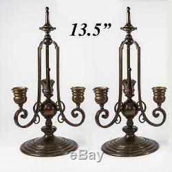 Antique French Bronze Candelabra Pair (2), Signed F. Barbedienne