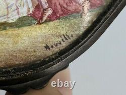 Antique French Enamel Box Courting couple Signed Nouvelle Snuff trinket Patch