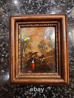 Antique French Enamel on Copper Painting Couple Embracing signed DeRei 4X4.75