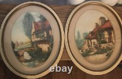 Antique French Hand Colored Signed L Charlot 1910 Pair of Etchings