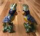 Antique French Majolica Pottery Parrot Figurine Pair Signed & Made In France 10