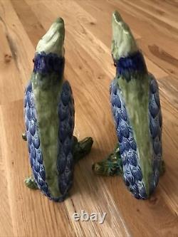 Antique French Majolica Pottery Parrot Figurine PAIR Signed & Made in France 10