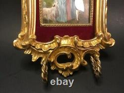 Antique French Miniature Rococo Royal Couple with Dog on Elaborate Plaster Frame