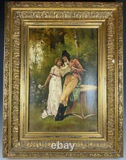 Antique French Oil Painting on Canvas, c. 1795 Couple in Landscape, Incroyables