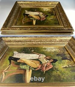 Antique French Oil Painting on Canvas, c. 1795 Couple in Landscape, Incroyables