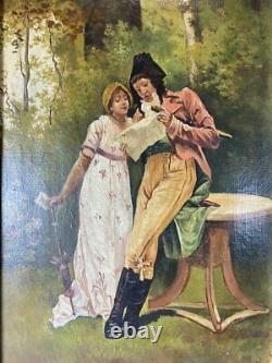 Antique French Oil Painting on Canvas, c. 1795 Couple in Landscape, Incroyables