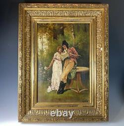 Antique French Oil Painting on Canvas, c. 1795 Couple in Landscape, Incroyables
