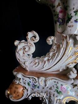 Antique French Old Paris Pair of Porcelain Cornucopia Vases Signed Jacob Petit