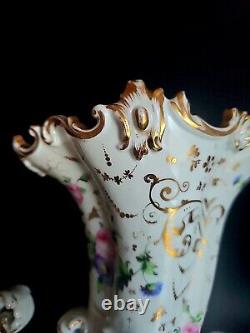 Antique French Old Paris Pair of Porcelain Cornucopia Vases Signed Jacob Petit