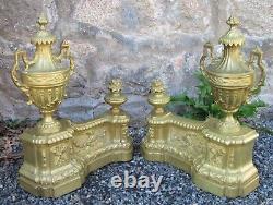 Antique French PAIR BRONZE CHENETS FIRE KERB SUPPORTS Signed Ch. Casier 14 Tall