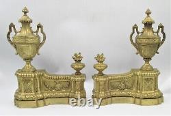 Antique French PAIR BRONZE CHENETS FIRE KERB SUPPORTS Signed Ch. Casier 14 Tall