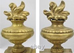 Antique French PAIR BRONZE CHENETS FIRE KERB SUPPORTS Signed Ch. Casier 14 Tall