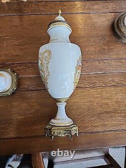 Antique French Pair Sevres Style Porcelain Gilt Bronze Vases Urns Gillet Signed