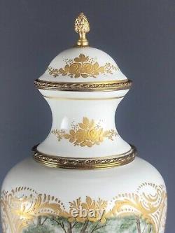 Antique French Pair Sevres Style Porcelain Gilt Bronze Vases Urns Signed