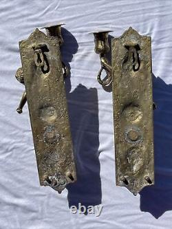 Antique French Pair of Solid Bronze Wall Sconces with Putti Angels