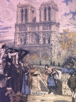 Antique French R. D. De la Broye Etchings 5x7 Hand-Colored Signed Paris Pair
