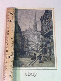 Antique French R. D. De la Broye Etchings 5x7 Hand-Colored Signed Paris Pair