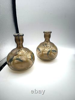 Antique French Schneider Vases Signed (Pair) Enameled