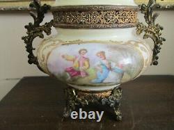 Antique French Sevres Style Porcelain Potpourri Urn Diffuser Vase Couple Signed