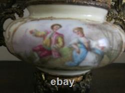 Antique French Sevres Style Porcelain Potpourri Urn Diffuser Vase Couple Signed