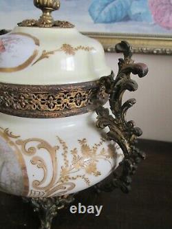 Antique French Sevres Style Porcelain Potpourri Urn Diffuser Vase Couple Signed