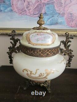 Antique French Sevres Style Porcelain Potpourri Urn Diffuser Vase Couple Signed