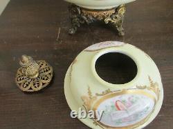 Antique French Sevres Style Porcelain Potpourri Urn Diffuser Vase Couple Signed