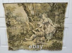 Antique French Tapestry. Signed D'Apres Boucher. Couple/Garden Scene. 36 X 29