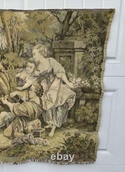 Antique French Tapestry. Signed D'Apres Boucher. Couple/Garden Scene. 36 X 29