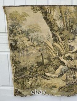 Antique French Tapestry. Signed D'Apres Boucher. Couple/Garden Scene. 36 X 29