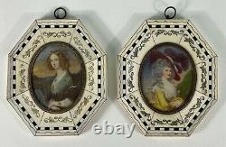 Antique French miniature paintings PAIR signed and beautiful