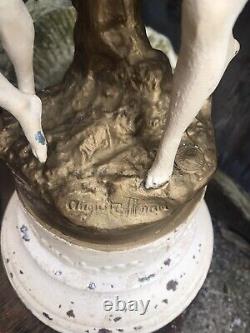 Antique French painted spelter figures 17 lamp bases signed Auguste Moreau pair