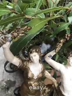 Antique French painted spelter figures 17 lamp bases signed Auguste Moreau pair