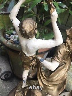 Antique French painted spelter figures 17 lamp bases signed Auguste Moreau pair