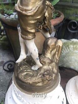 Antique French painted spelter figures 17 lamp bases signed Auguste Moreau pair