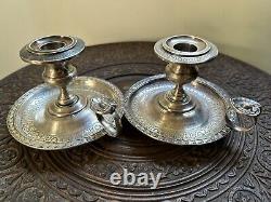 Antique French sterling silver signed pair of candles 453grms