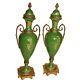 Antique Garnitures, Porcelain And Bronze, Pair, Artist Signed, Licar, 14 Ins