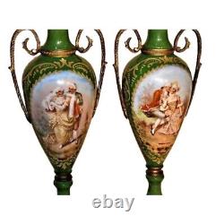 Antique Garnitures, Porcelain and Bronze, Pair, Artist signed, Licar, 14 Ins