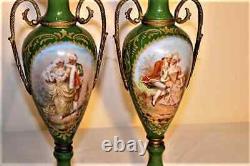 Antique Garnitures, Porcelain and Bronze, Pair, Artist signed, Licar, 14 Ins