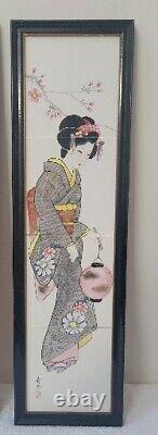 Antique Geisha Paintings On Tiles, Signed Pair