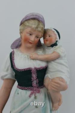 Antique German Gebruder Heubach Bisque Porcelain Pair Figurines Signed 32cm High